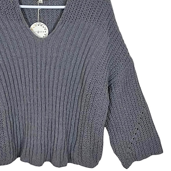 Umgee Oversized Chenille Loose Knit Wide Neckline V-neck Sweater - Picture 6 of 16